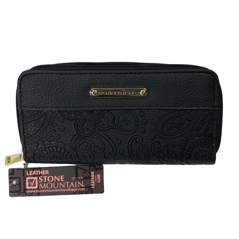 STONE MOUNTAIN BLACK ZIP AROUND LEATHER WALLET NEW WITH TAG - Picture 8 of 9